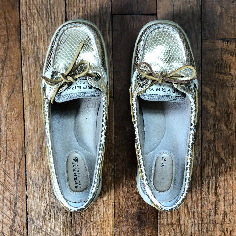 Gold Sperry Topsider Shoes, Size 5M